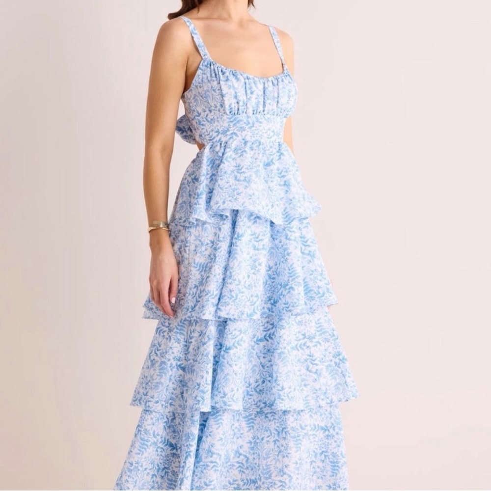 Blue Floral Tiered Maxi Dress - Women